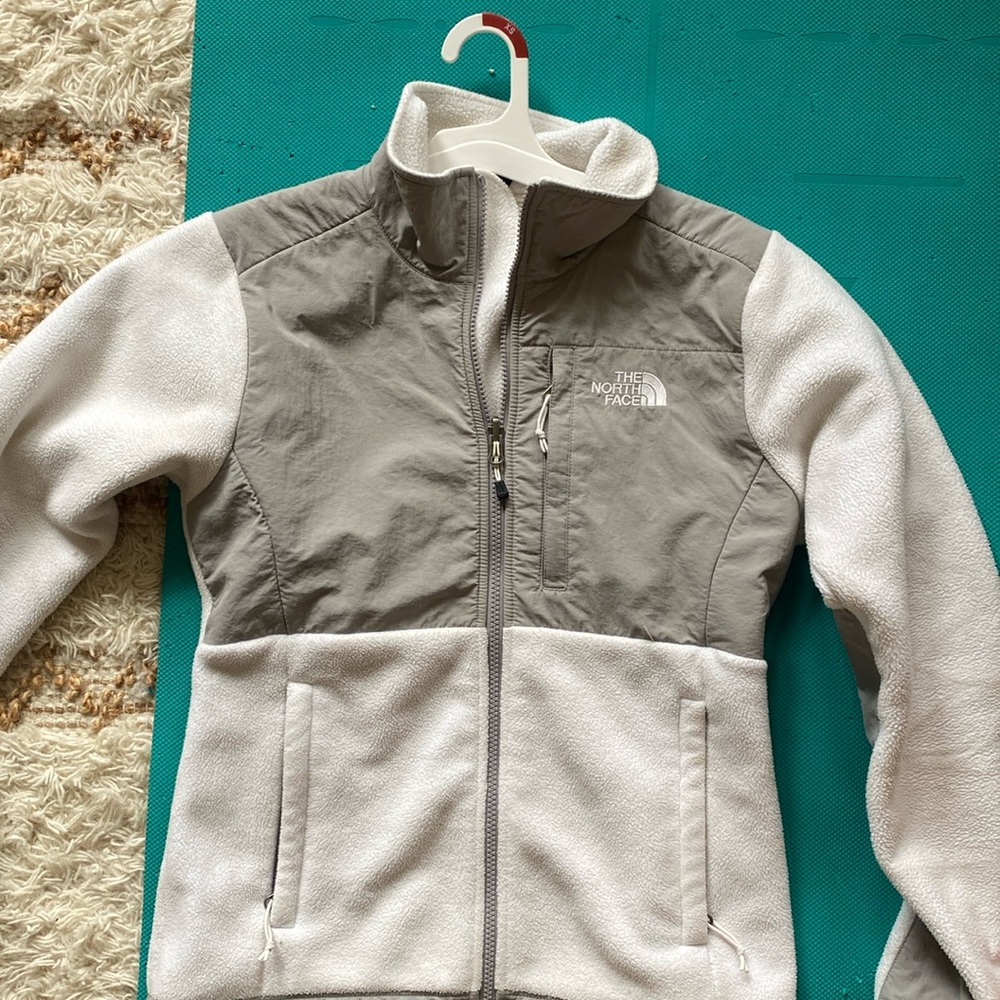 Grey and White North Face Fleece